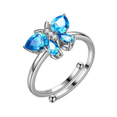 Butterfly Ring Band Birthstone March Aquamarine Adjustable - Rings - Aurora Tears